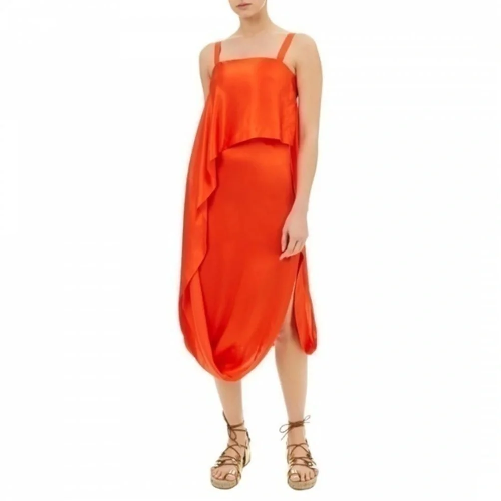 Temperley Orange Satin Darling Asymmetrical Draped Dress UK 8 US 4